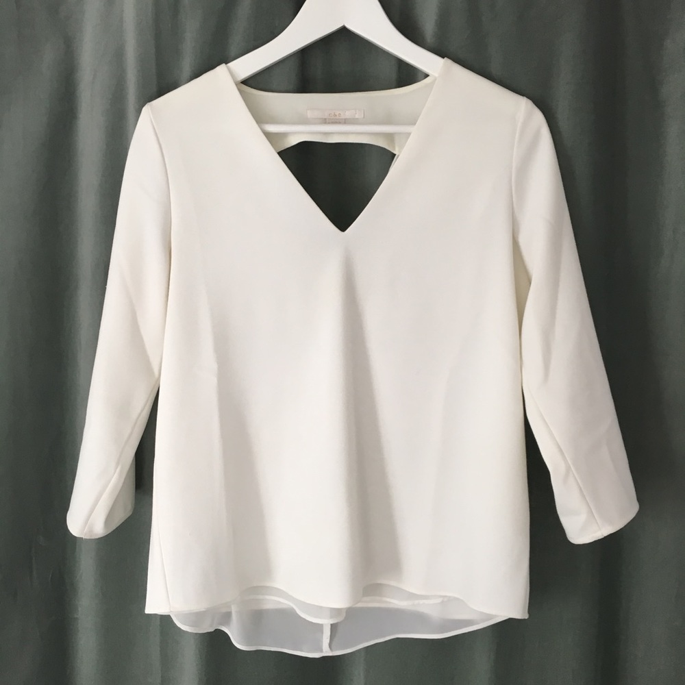 White Blouse Top with Sheer Detailing